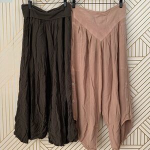 Boho Bohemian Split Hem Wide Leg Flowy balloon leg Pants cropped festival  M